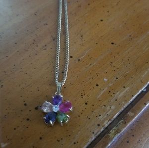 Multi Colored Stone Flower Necklace